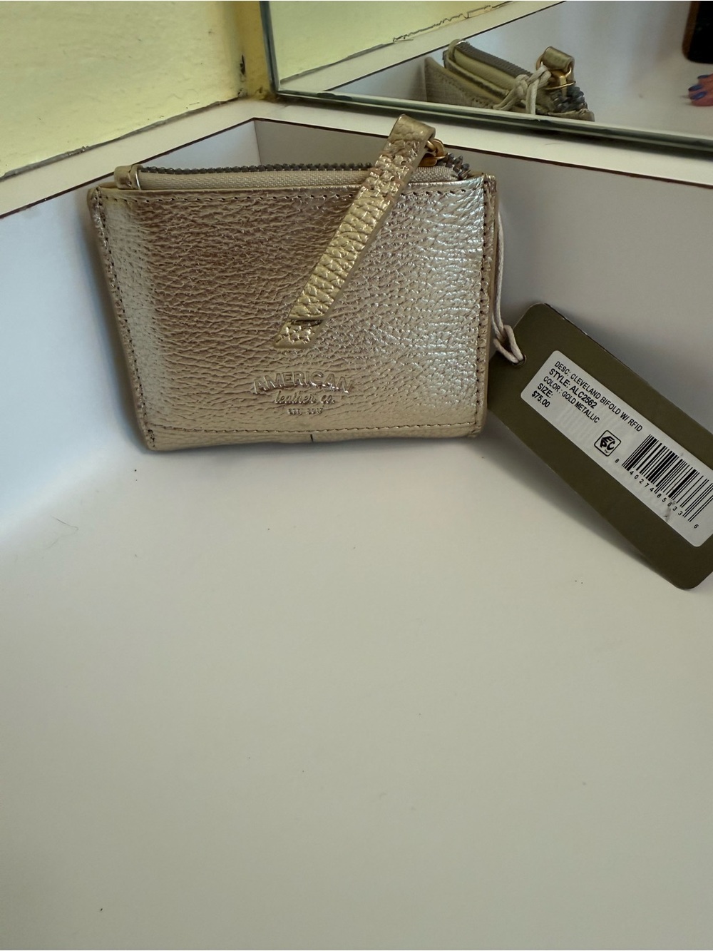 Metallic Gold Leather Zip Card Wallet by American Leather Co.